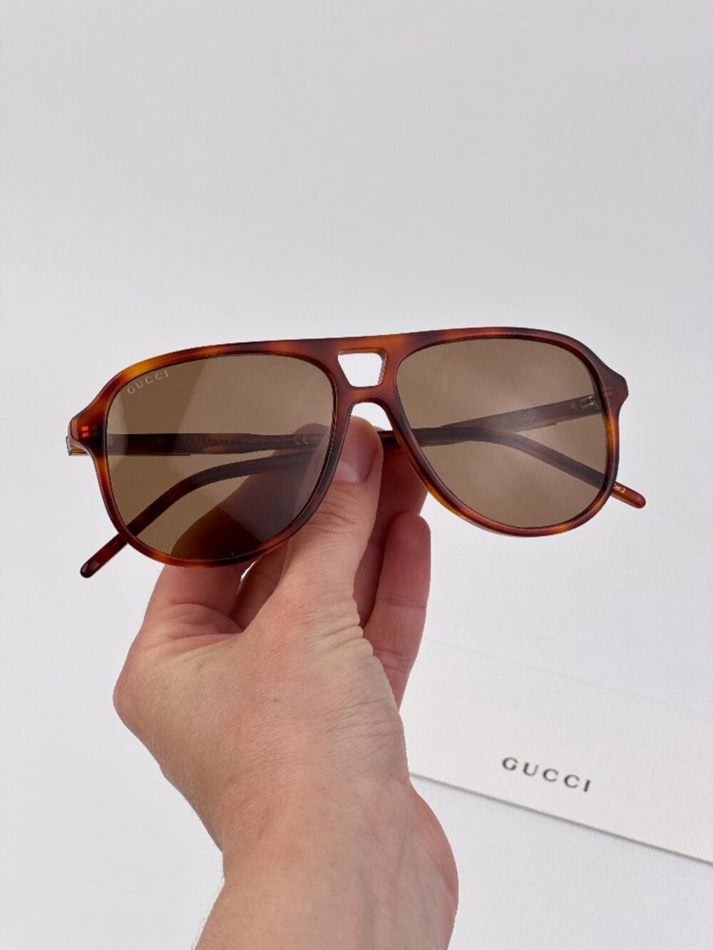 Gucci Sunglasses Havana Brown Pilot Frame Brown Lenses GG1156S 003 NEW AUTHENTIC